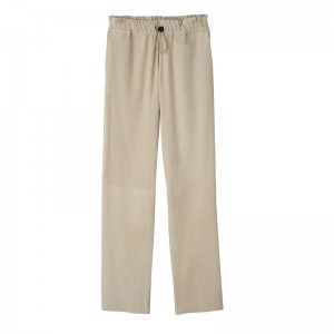 Beige Longchamp Leather Straight Women Pants | Ksa-703QGYJZA