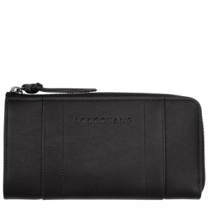 Black Longchamp 3D Zip Around Men Wallet | Ksa-240QEVFXL