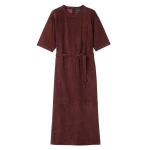 Burgundy Longchamp Leather Long Women Dress | Ksa-960UNKGCM