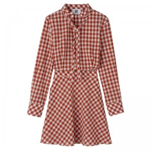 Coral / White Longchamp Vichy Jacquard Women Dress | Ksa-478HJXBYN