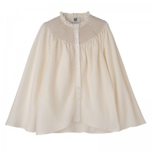Cream Longchamp Smocked Veil Women Blouse | Ksa-365ZAYJNT