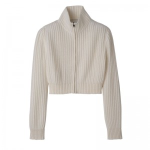 Cream Longchamp Zip Collar Short Women Cardigan | Ksa-208XKEOBS