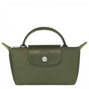 Dark Green Longchamp Le Pliage Green With Handle Women Pouch | Ksa-460SVRGNW