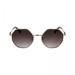 Gold / Brown Pink Longchamp Metal Women Sunglasses | Ksa-189JASXIN