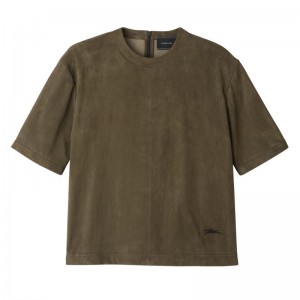 Khaki Longchamp Short Leather Women Top | Ksa-540GCIDLU