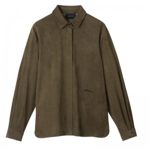 Khaki Longchamp Straight Leather Women Shirts | Ksa-583MTAJGF