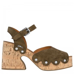Olive Longchamp La Cigale Women Sandals | Ksa-743POYKBN