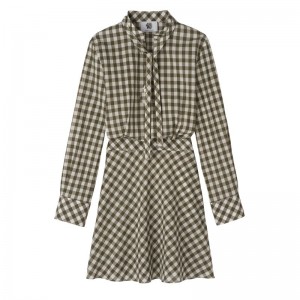 Olive Longchamp Vichy Jacquard Women Dress | Ksa-736NZHSQL