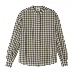 Olive Longchamp Vichy Jacquard Women Shirts | Ksa-429ZPUNXL