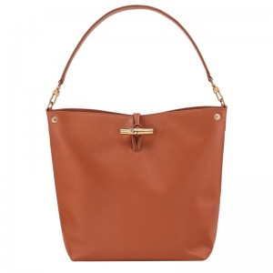 Orange / Cream Longchamp Le Roseau M Women Hobo Bag | Ksa-693GVBKRI
