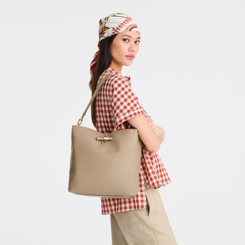 Beige Longchamp Le Roseau M Women Hobo Bag | Ksa-950CBZEHA