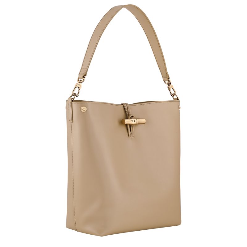 Beige Longchamp Le Roseau M Women Hobo Bag | Ksa-950CBZEHA
