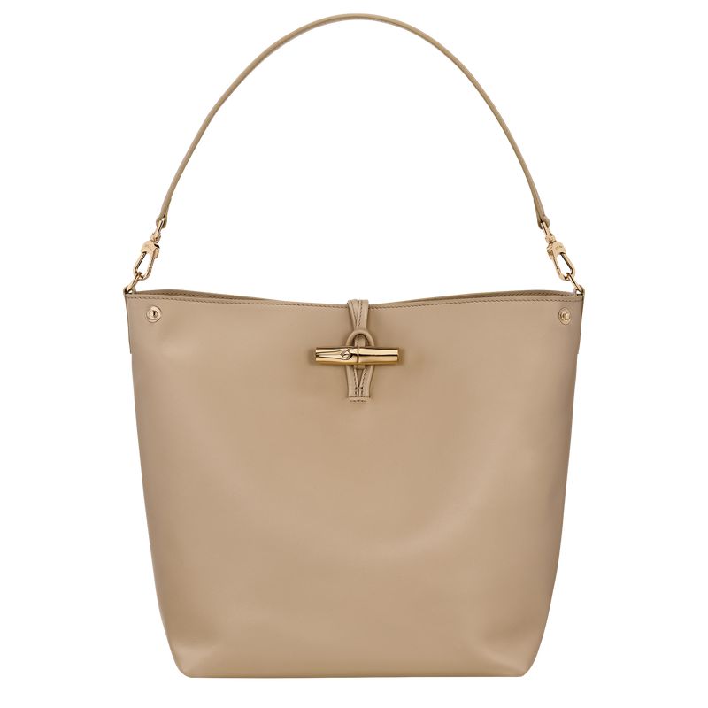 Beige Longchamp Le Roseau M Women Hobo Bag | Ksa-950CBZEHA