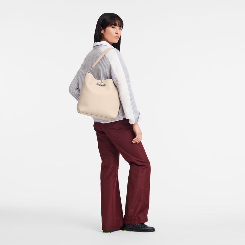 Beige Longchamp Le Roseau M Women Shoulder Bag | Ksa-357VKLSYI