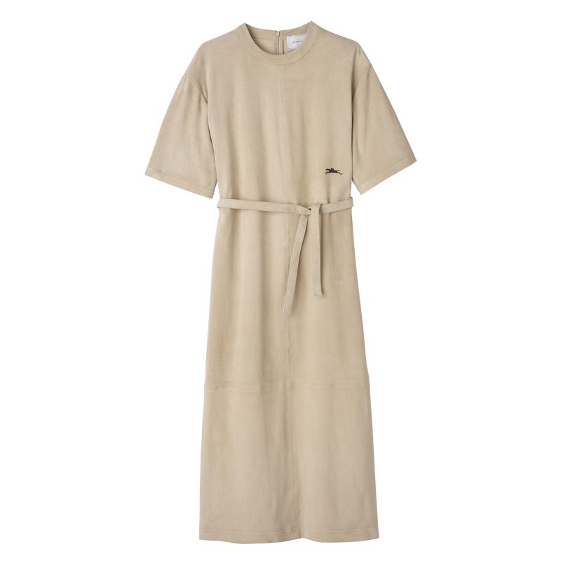 Beige Longchamp Leather Long Women Dress | Ksa-920OXJQCE
