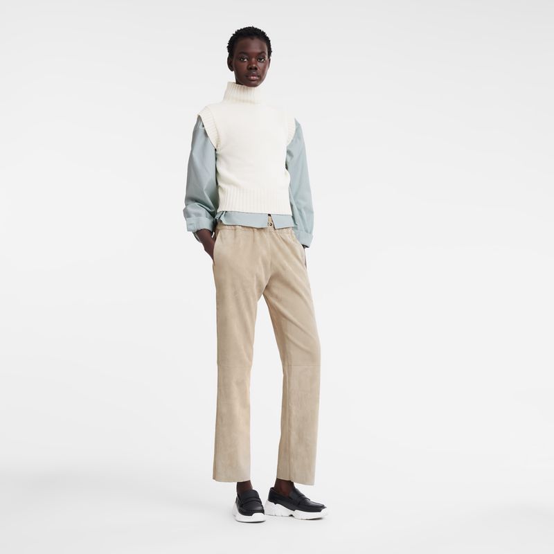 Beige Longchamp Leather Straight Women Pants | Ksa-703QGYJZA