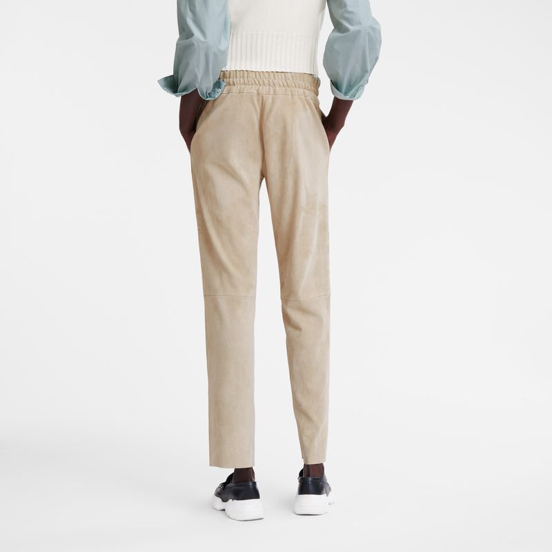 Beige Longchamp Leather Straight Women Pants | Ksa-703QGYJZA
