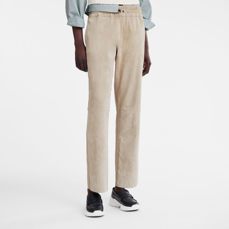 Beige Longchamp Leather Straight Women Pants | Ksa-703QGYJZA