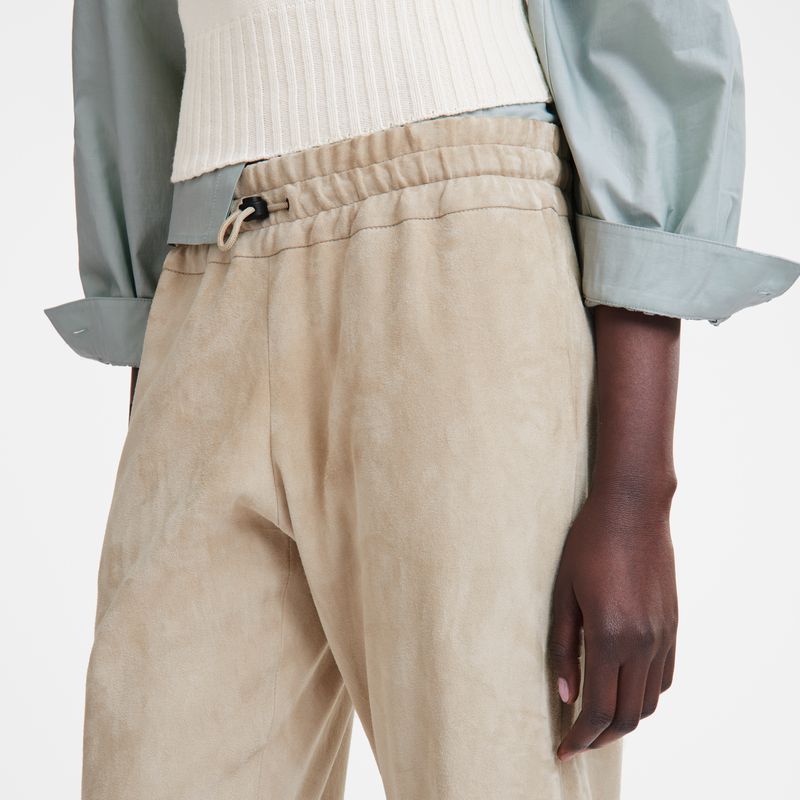 Beige Longchamp Leather Straight Women Pants | Ksa-703QGYJZA