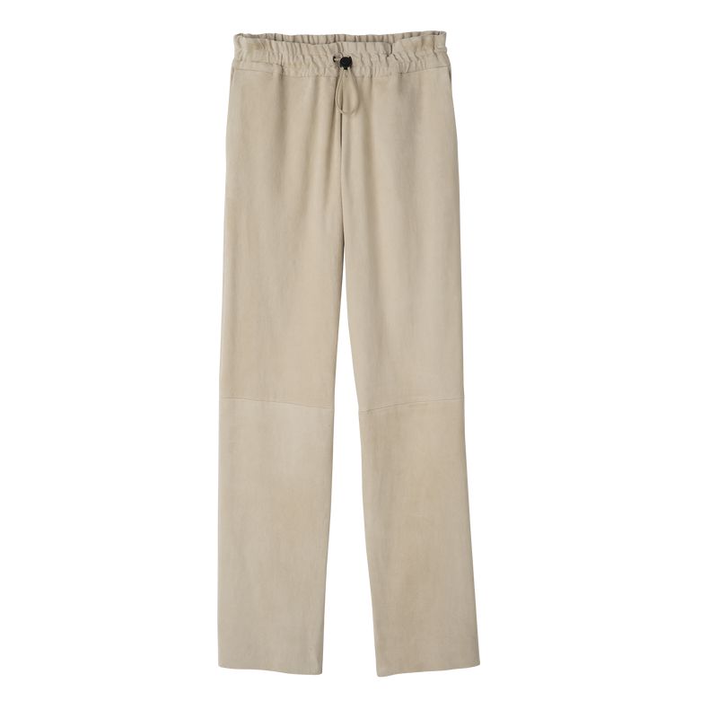 Beige Longchamp Leather Straight Women Pants | Ksa-703QGYJZA