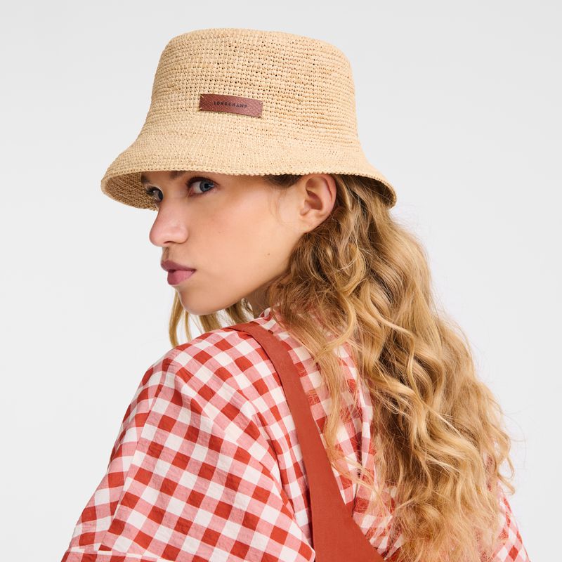 Beige Longchamp Raffia Women Bucket Hat | Ksa-189ZOBUYK