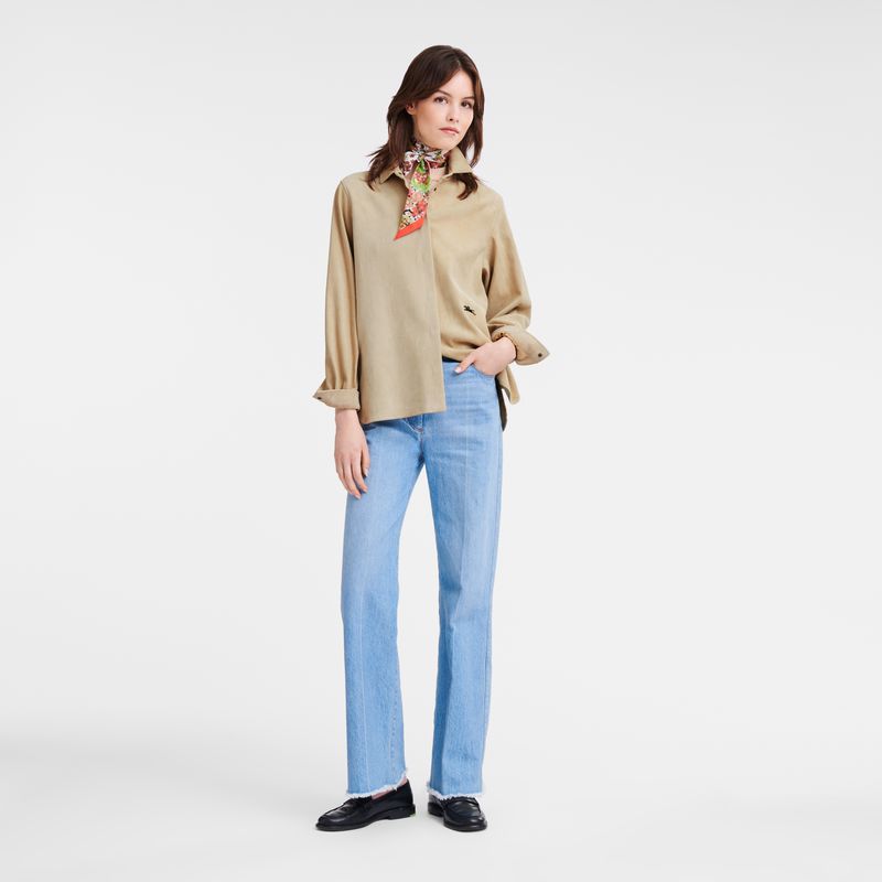 Beige Longchamp Straight Leather Women Shirts | Ksa-954XTUNSP