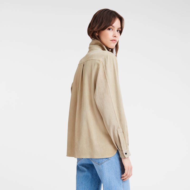 Beige Longchamp Straight Leather Women Shirts | Ksa-954XTUNSP