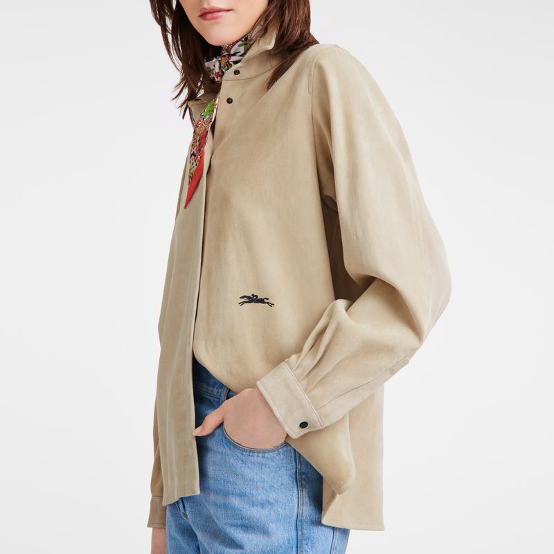 Beige Longchamp Straight Leather Women Shirts | Ksa-954XTUNSP