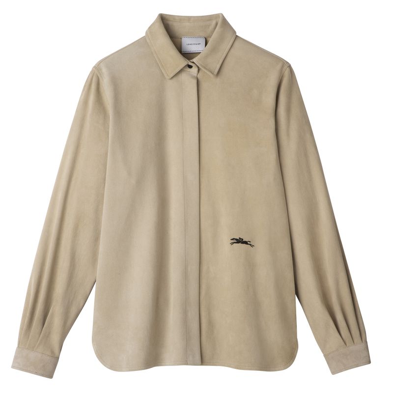 Beige Longchamp Straight Leather Women Shirts | Ksa-954XTUNSP