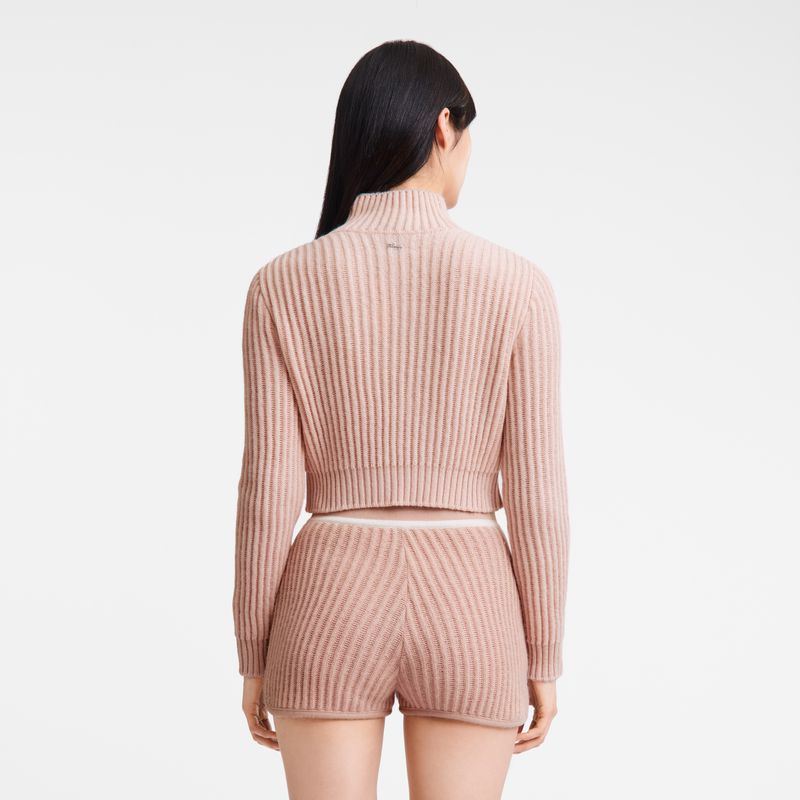 Beige Longchamp Zip Collar Short Women Cardigan | Ksa-126SGZYKP