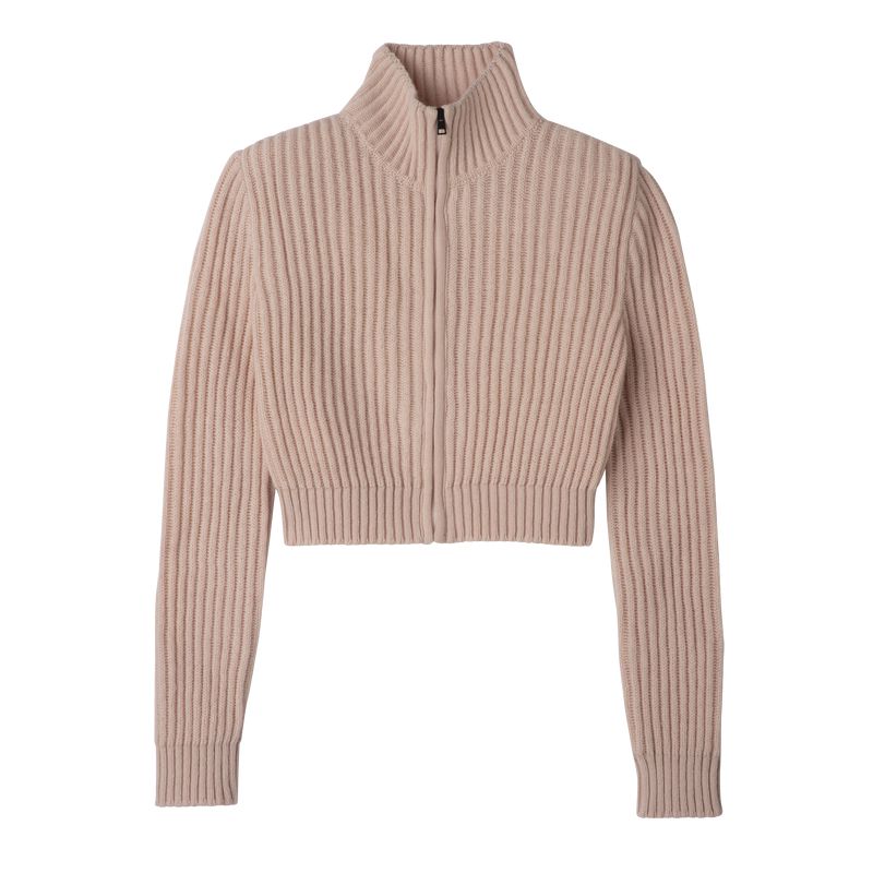 Beige Longchamp Zip Collar Short Women Cardigan | Ksa-126SGZYKP