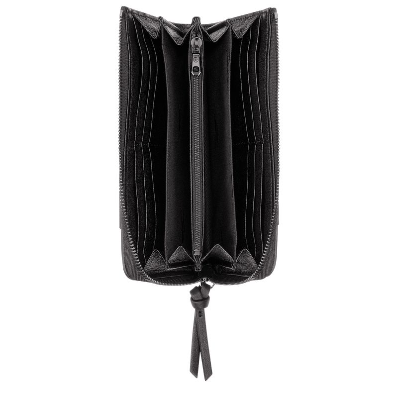 Black Longchamp 3D Zip Around Men Wallet | Ksa-240QEVFXL