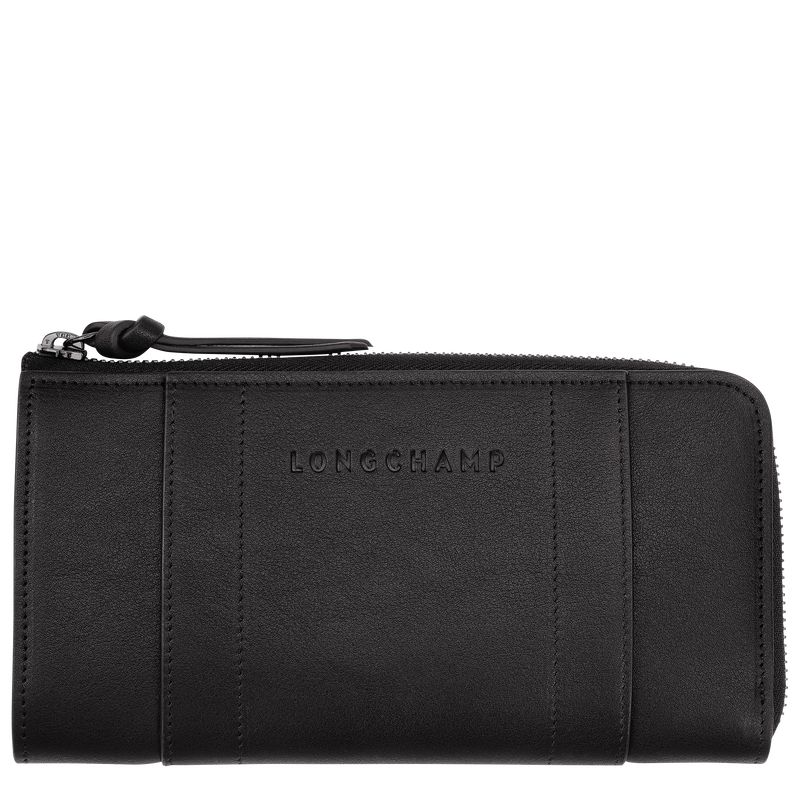 Black Longchamp 3D Zip Around Men Wallet | Ksa-240QEVFXL