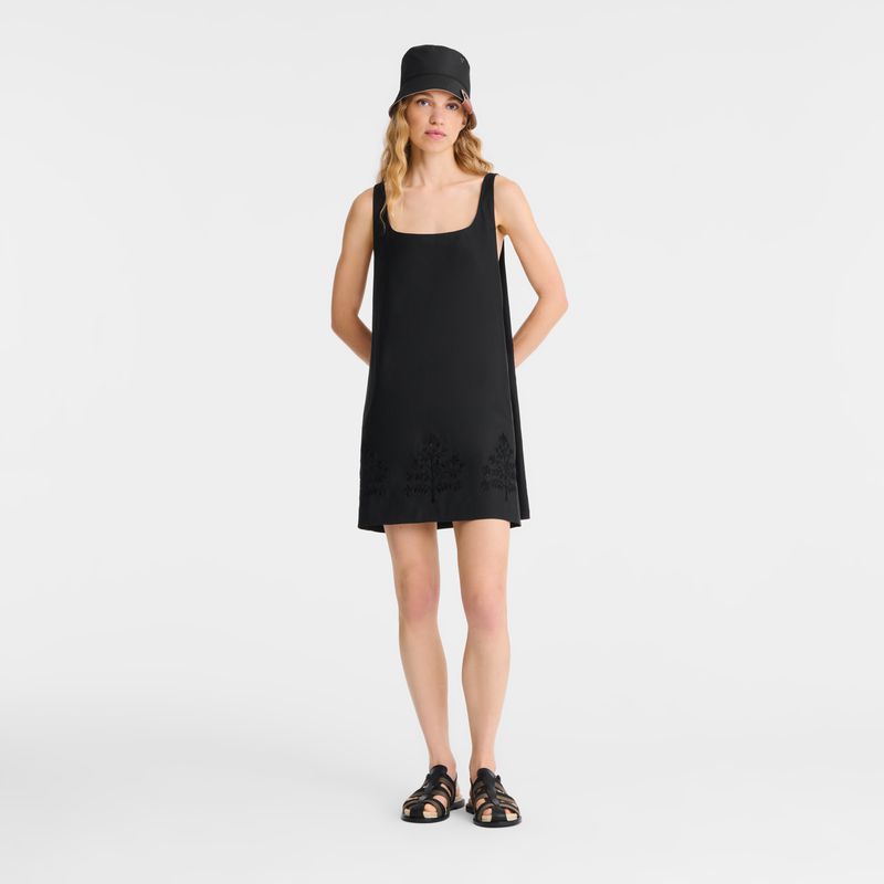Black Longchamp Embroidered Canvas Women Dress | Ksa-357ZIPBHJ