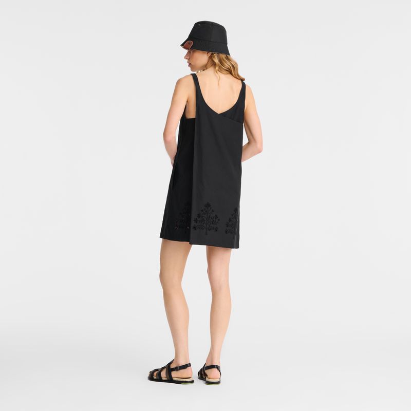 Black Longchamp Embroidered Canvas Women Dress | Ksa-357ZIPBHJ