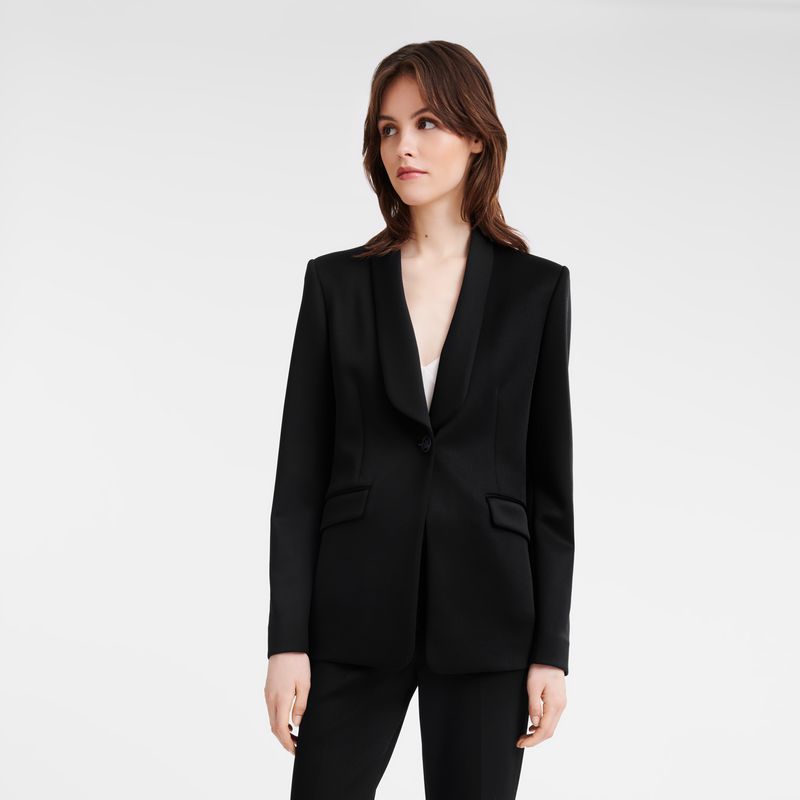 Black Longchamp Fitted Women Jacket | Ksa-508JNSKDQ