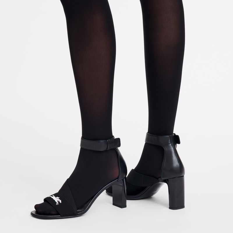 Black Longchamp La Baronne Heeled Women Sandals | Ksa-623HCDTWZ