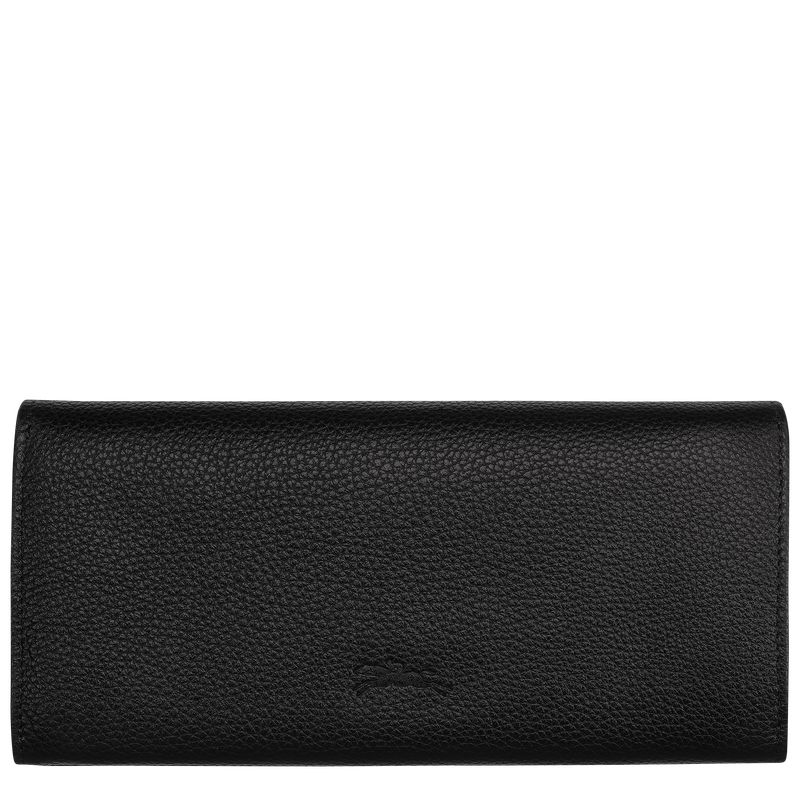 Black Longchamp Le Foulonné Continental Women Wallet | Ksa-916VLMAOY