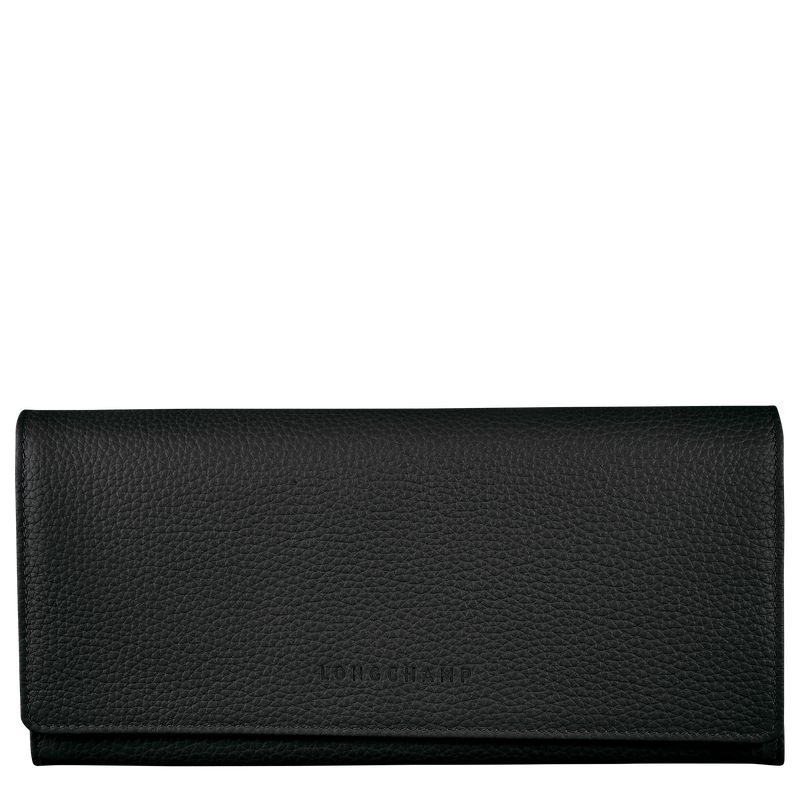 Black Longchamp Le Foulonné Continental Women Wallet | Ksa-916VLMAOY