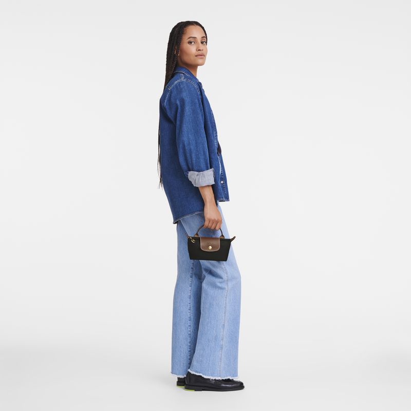 Black Longchamp Le Pliage Original With Handle Women Pouch | Ksa-192RODEWH