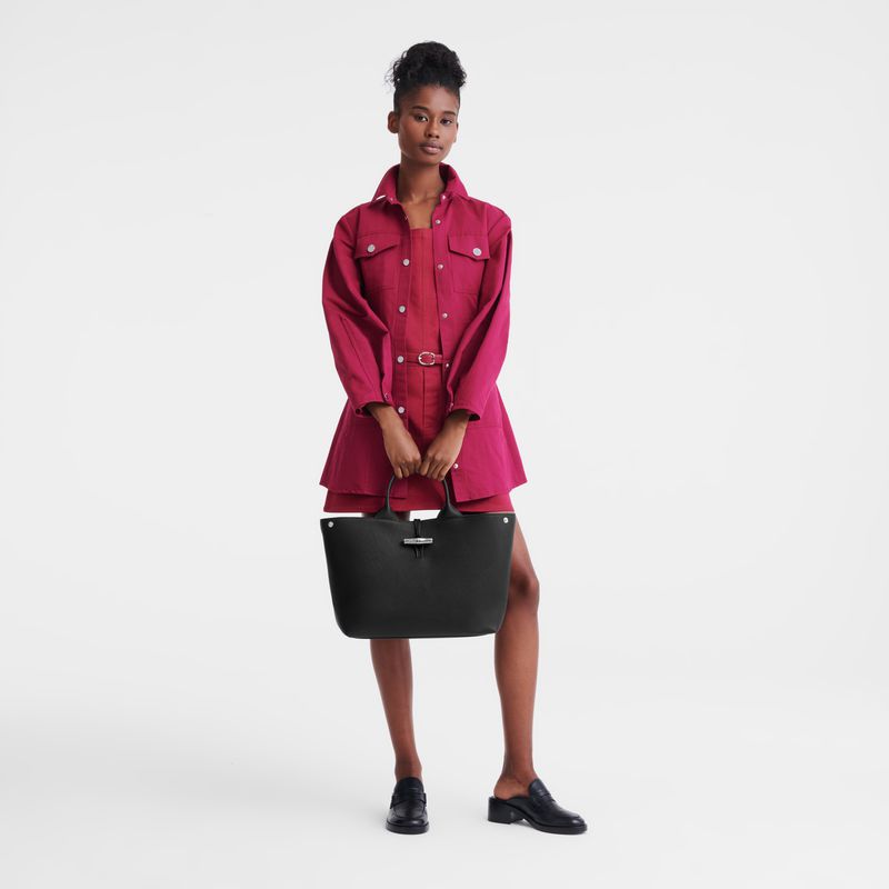 Black Longchamp Le Roseau L Women Handbag | Ksa-871YGVBNI