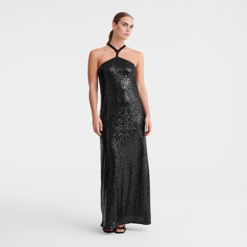 Black Longchamp Long Women Dress | Ksa-692XMLEBW