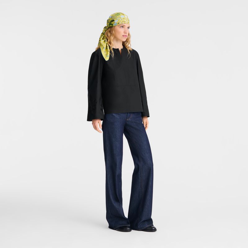 Black Longchamp Poplin Embroidered Women Blouse | Ksa-305TBZVID