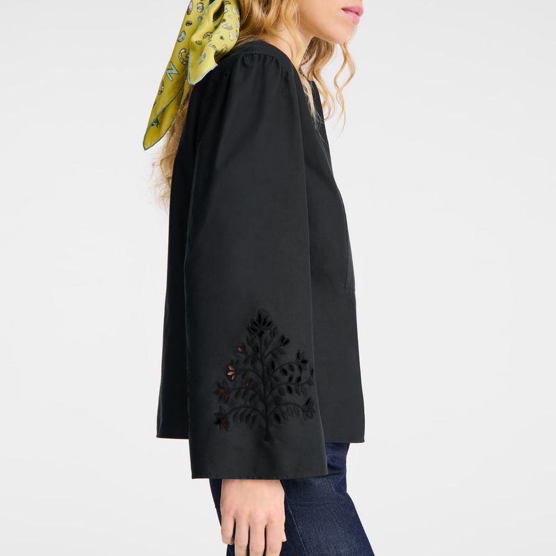 Black Longchamp Poplin Embroidered Women Blouse | Ksa-305TBZVID