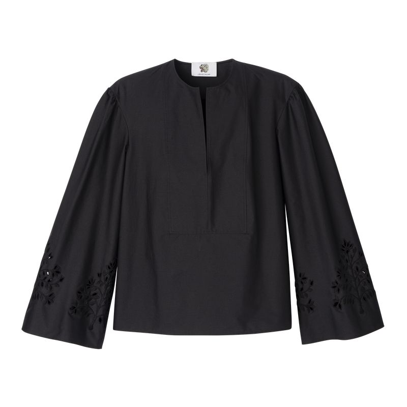 Black Longchamp Poplin Embroidered Women Blouse | Ksa-305TBZVID
