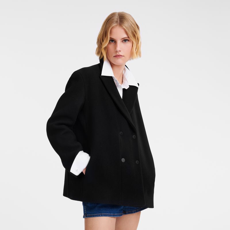 Black Longchamp Straight Short Women Coat | Ksa-049CQKYSG