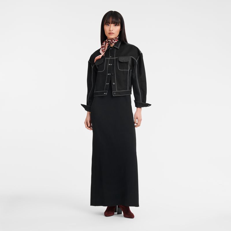 Black Longchamp Topstitching Short Women Jacket | Ksa-903SANBOM