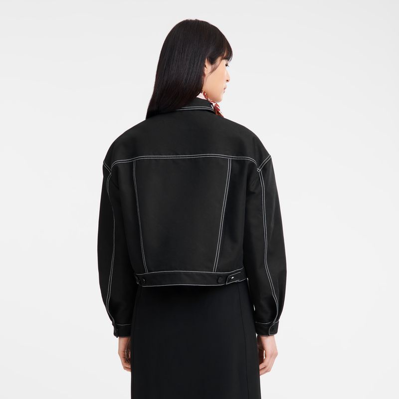 Black Longchamp Topstitching Short Women Jacket | Ksa-903SANBOM