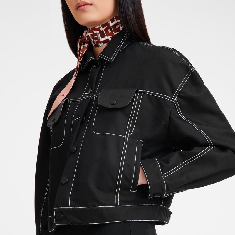 Black Longchamp Topstitching Short Women Jacket | Ksa-903SANBOM