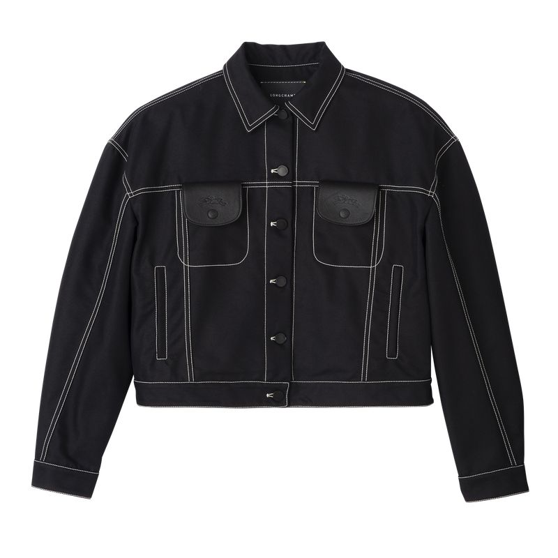 Black Longchamp Topstitching Short Women Jacket | Ksa-903SANBOM